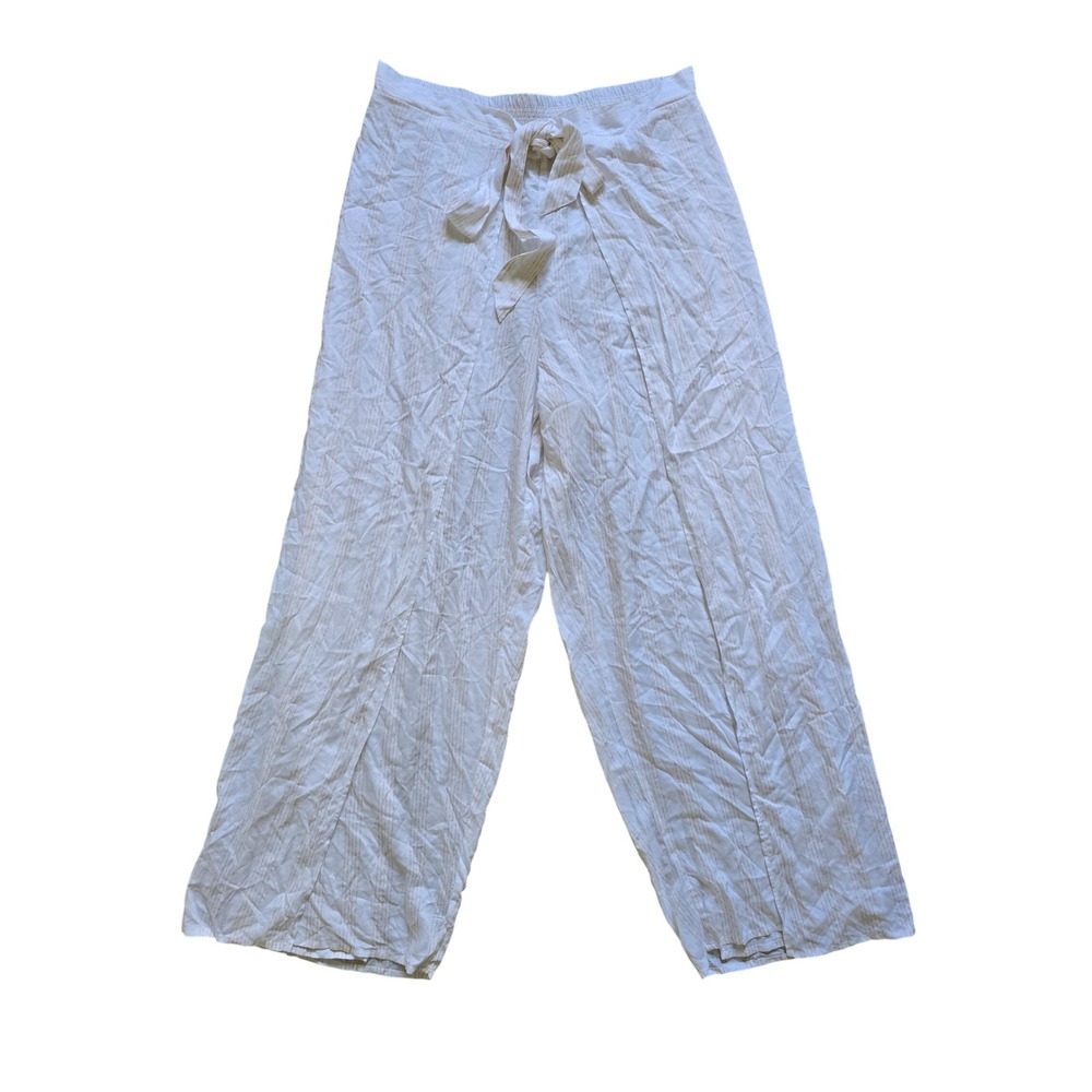 Summersalt The Easy Breezy Eco Voile Wrap Pant White Beige Stripe Wide Leg Large